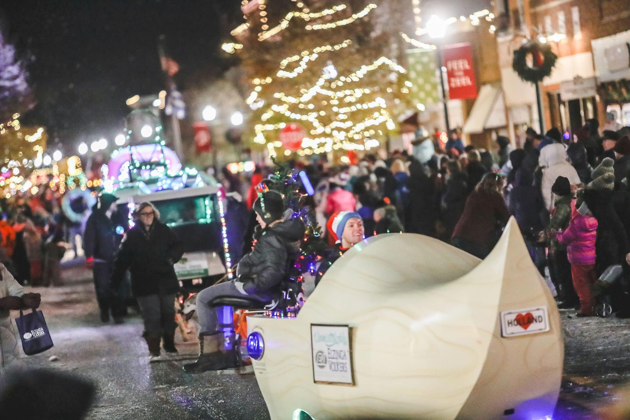 holiday parade featuring dtuch dance shoe float